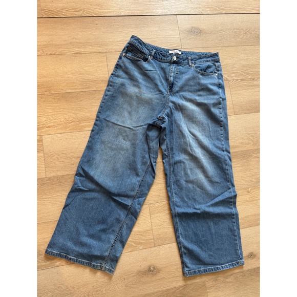 Eloquii Denim - Eloquii Elements Womens Plus Size 16 Wide Leg Jeans Medium Wash High Rise Denim